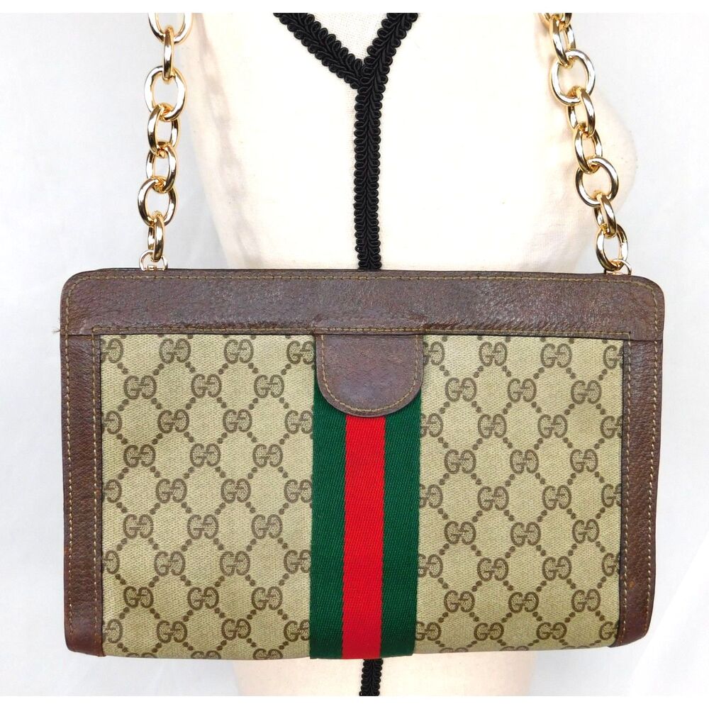 Vintage Gucci GG Supreme Web Monogram Clutch Shoulder Bag